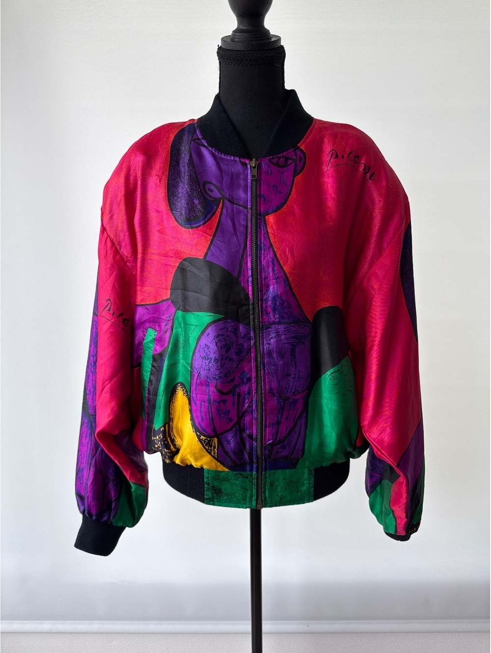 Vintage 90s Mighty Picasso Art Bomber Jacket Made Korea Colorful Wearable Art